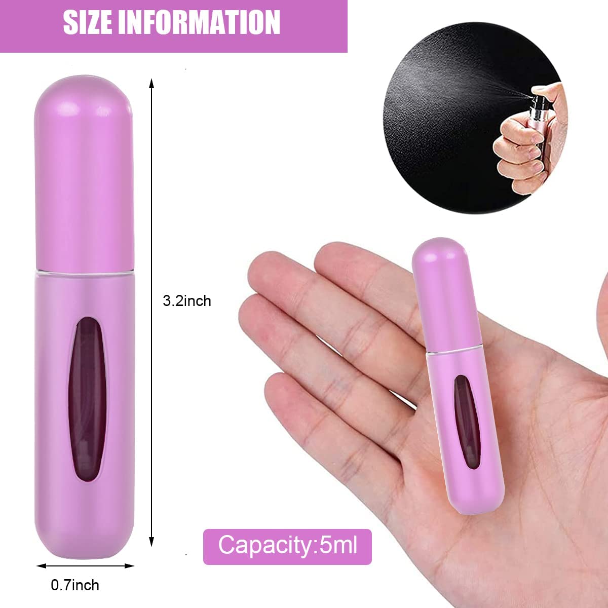 Cellebii® Refillable Travel Perfume Bottle - 5ml Mini Portable Perfume Atomizer Spray for Women & Men | Leak Proof Scent Pump Case for Purse, Gym Bag, Office & Vacation Travel Accessories