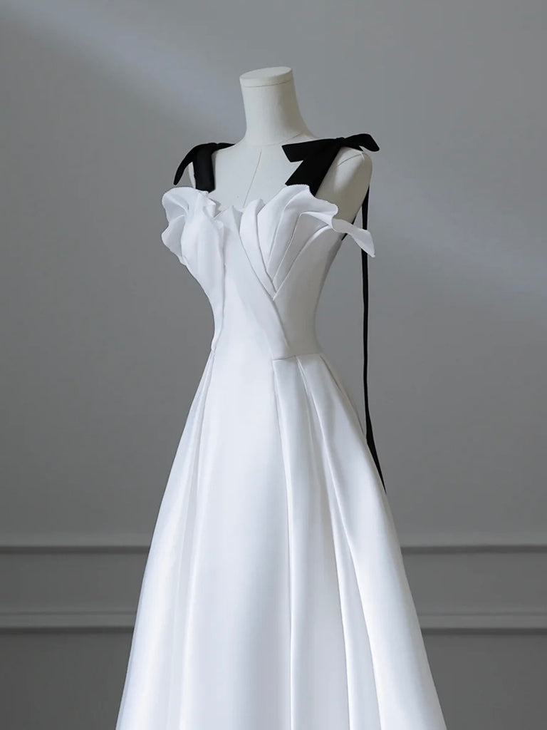 Elegant White Satin A-Line Long Prom Dress - Formal Evening Gown for Homecoming, Wedding Guest & Special Occasions