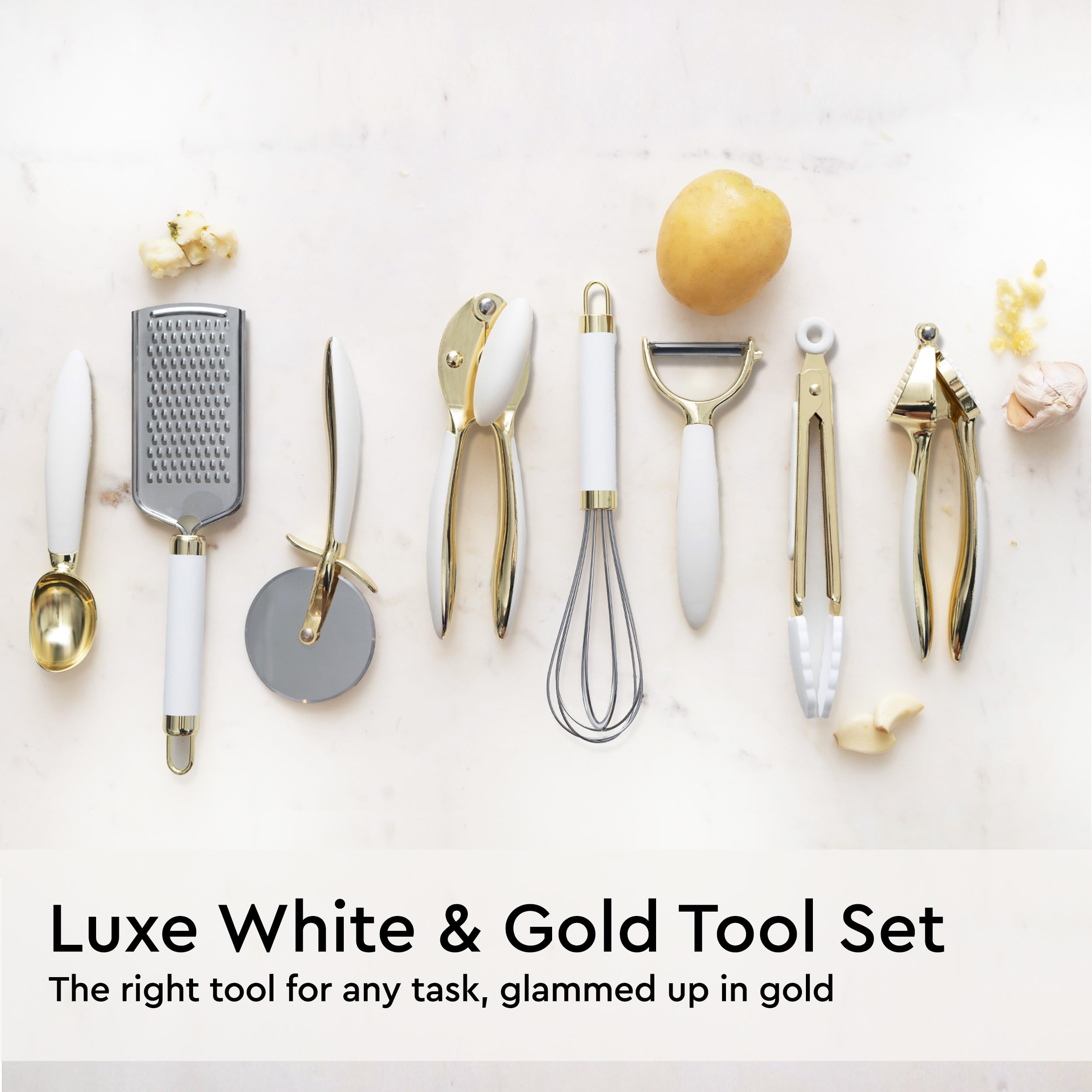 Premium 23-Piece White & Gold Kitchen Utensil Set - Includes Measuring Cups, Spoons, Silicone Cooking Tools & Utensil Holder - Perfect for Baking, Cooking & Modern Kitchen Decor - Ideal Gift for Home Chefs & Housewarming Parties