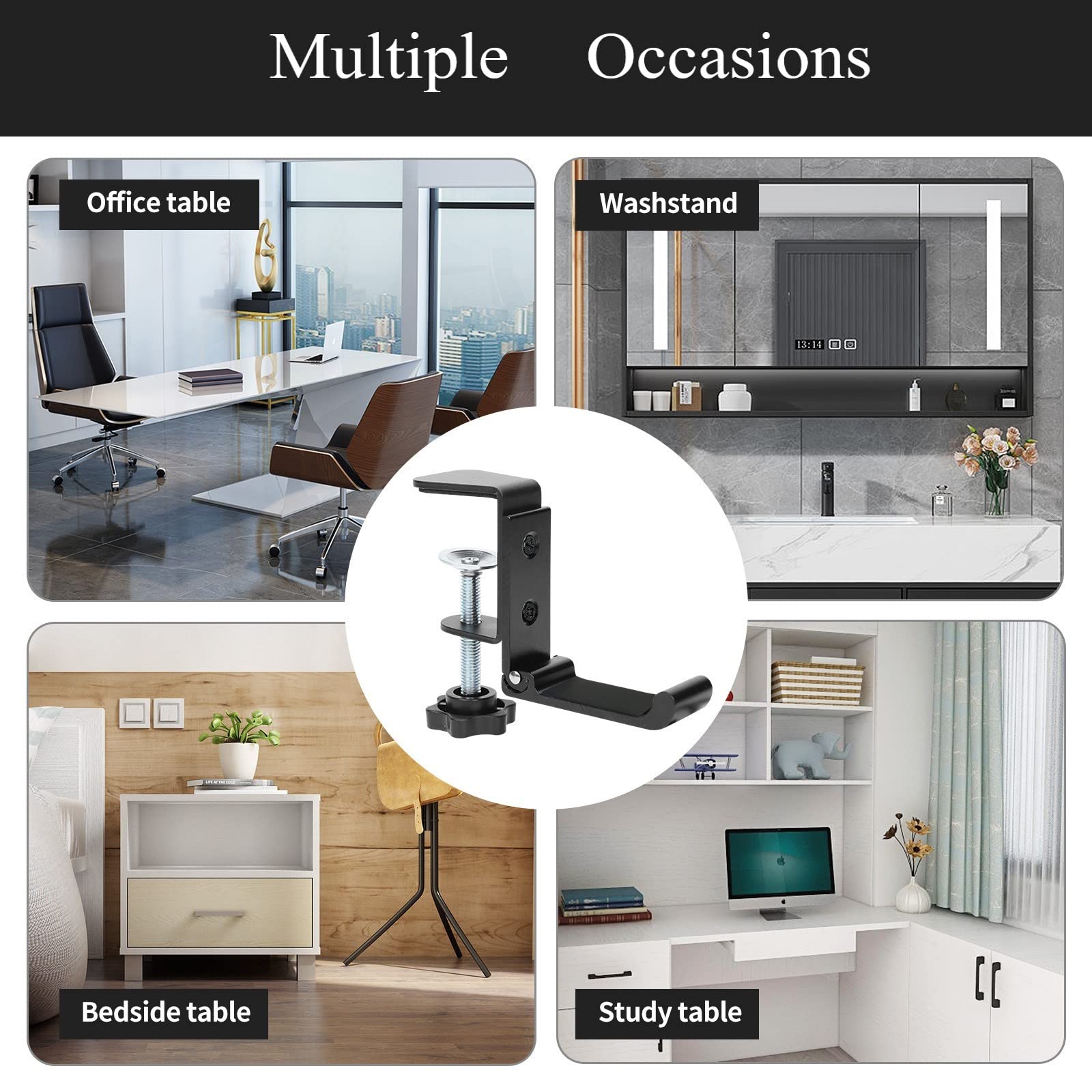 Adjustable Headphone Hook (1 Pack) - Under Desk Gaming Headset Hanger, Universal PC Headphones Stand & Soundbar Mount with Clamp - Perfect for Gaming Setup, Office Organization & Home Audio Systems