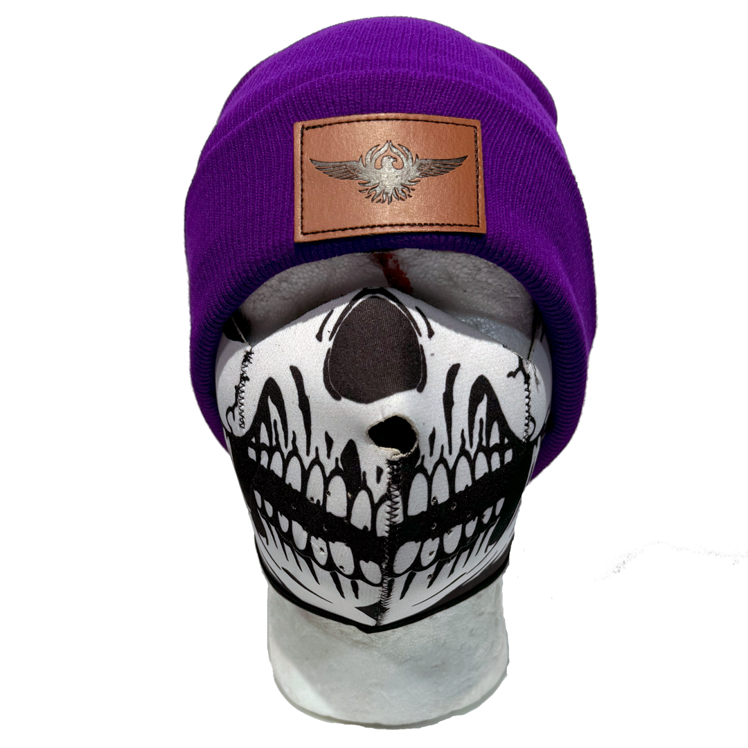 Eagle Leather Knit Beanie for Men & Women - Winter Warm Wool Blend Hat for Outdoor Activities, Hiking, and Casual Wear