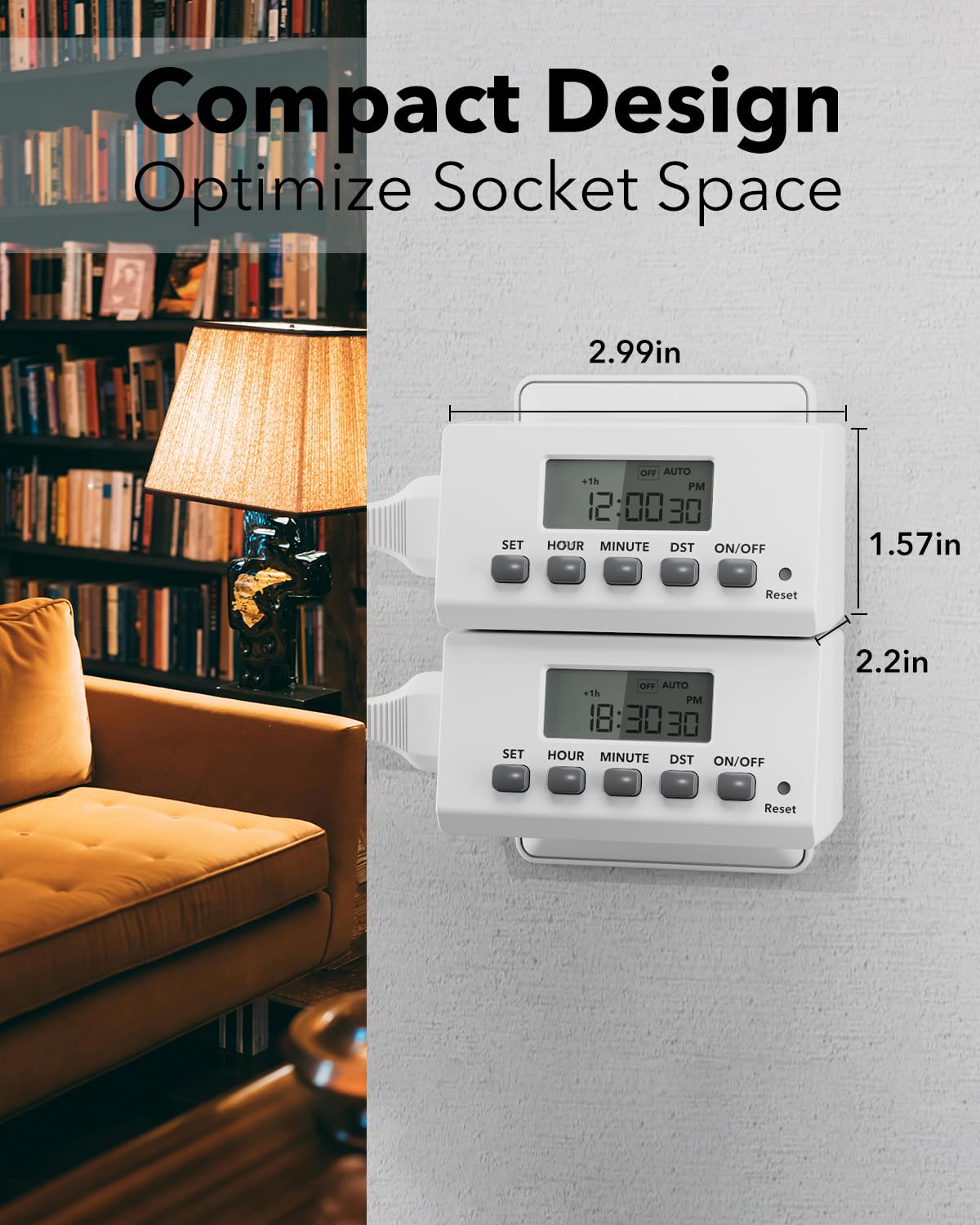 BN-LINK Digital Timer Outlet - 24 Hour Programmable Light Timer with 2 On/Off Settings, Mini 2-Prong Plug for Lamps, Fans & Electrical Devices (2 Pack, 15A/1875W) - Perfect for Home, Office & Holiday Lighting Automation