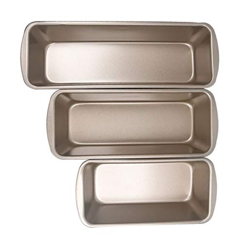 3-Piece Rectangle Loaf Pan Set - Carbon Steel Bread & Cake Baking Molds for Toast, Pastry, DIY - Gold (Perfect for Home Baking, Gift Giving & Professional Kitchen Use)