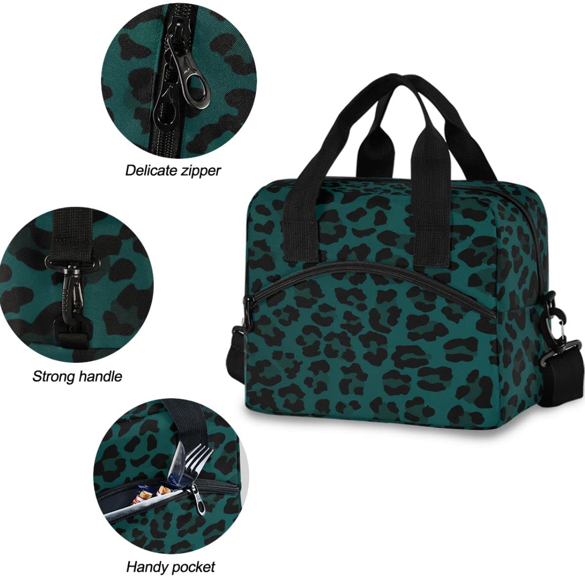 MNSRUU Insulated Lunch Bag Leopard Print - Reusable Leakproof Cooler Lunch Tote for Women & Men - Perfect for Work, School, Picnics & Outdoor Activities