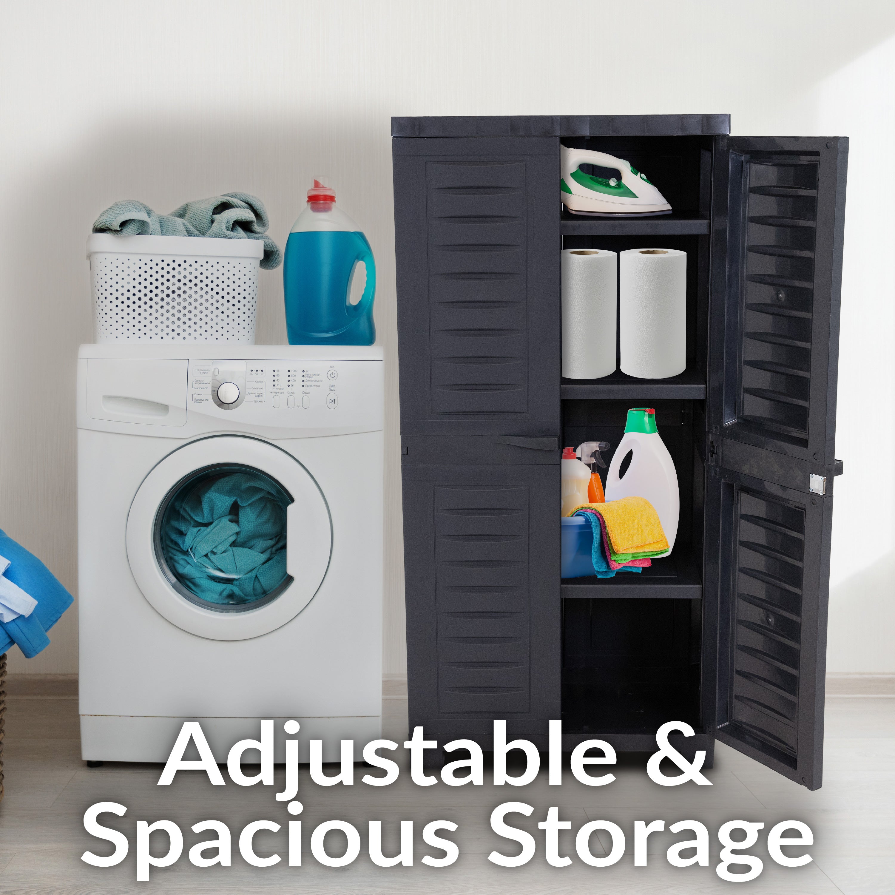 Lockable Plastic Storage Cabinet with 3 Adjustable Shelves - Heavy Duty Outdoor & Indoor Organizer for Garage, Shed, Patio, or Home Organization