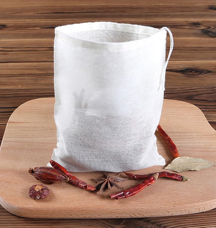 AKOAK 10-Pack 5x6 Inch Natural Unbleached Cotton Muslin Drawstring Bags for Spices, Tea, Herbs & DIY Crafts - Reusable & Eco-Friendly Storage Solution for Kitchen, Bath, Wedding Favors & Party Gifts