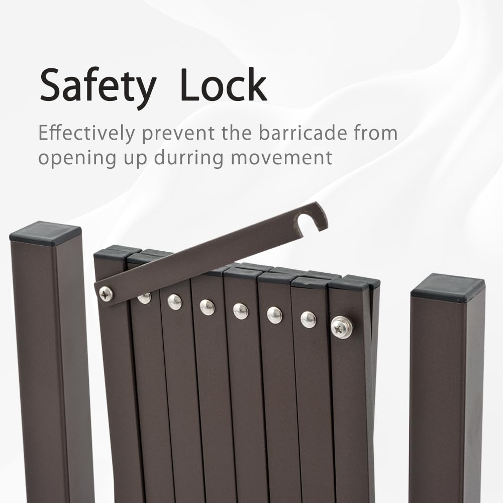 Expandable Metal Barricade with Wheels - 23ft Adjustable Safety Barrier, Brown Mobile Fence for Indoor & Outdoor Use - Perfect for Garden Protection, Event Crowd Control, and Home Security