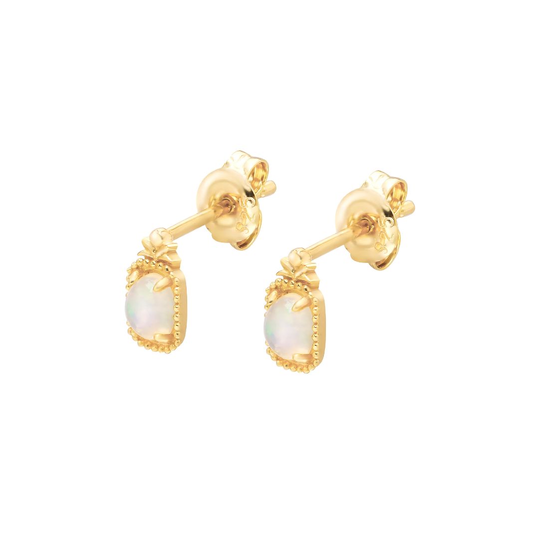 14K Gold Natural Opal Baguette Stud Earrings for Women | HJZB 426 | Elegant Everyday Jewelry & Special Occasion Gift
