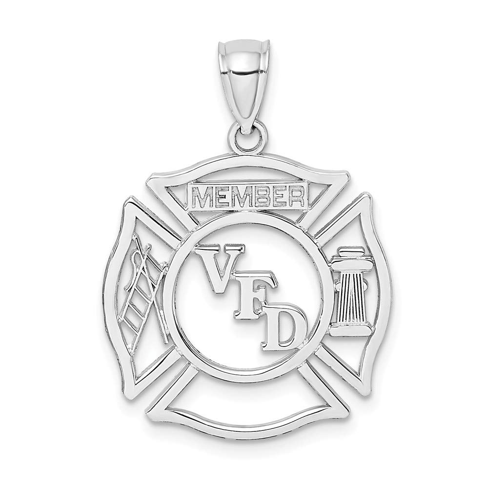 14K White Gold Volunteer Fire Department VFD Member Shield Pendant - Perfect for First Responder Gifts & Firefighter Appreciation Jewelry