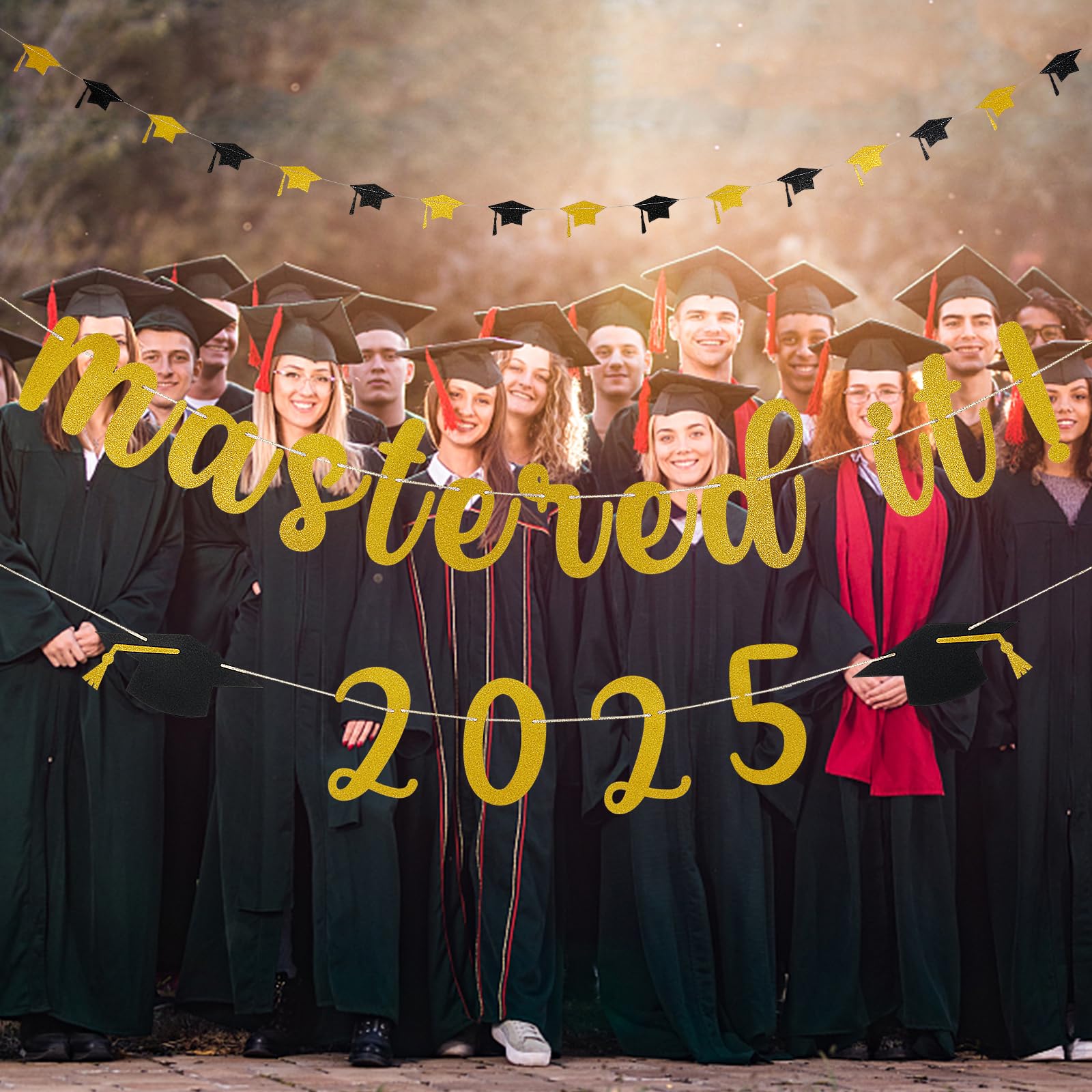 2025 Graduation Banner - Gold Mastered It Degree Decor for College & University | Masters Graduation Party Supplies, Wall Hanging for 2025 Commencement Ceremony | Perfect for Graduation Photos, Class Reunions & Academic Celebrations