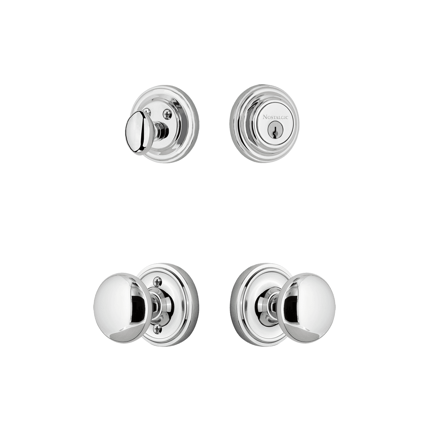 Classic Rosette Entry Door Set with New York Knob in Bright Chrome Finish - Perfect for Modern Homes & Office Buildings