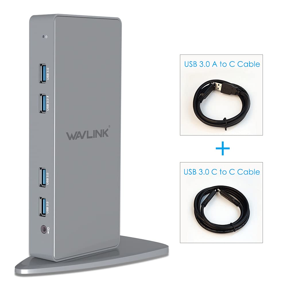WAVLINK USB C Docking Station for Laptop - Dual Monitor Support with 5K/4K@60Hz, 2x DisplayPort + HDMI, 6x USB 3.0 Ports - Compatible with Windows & Chrome OS - Perfect for Home Office, Gaming & Multi-Tasking