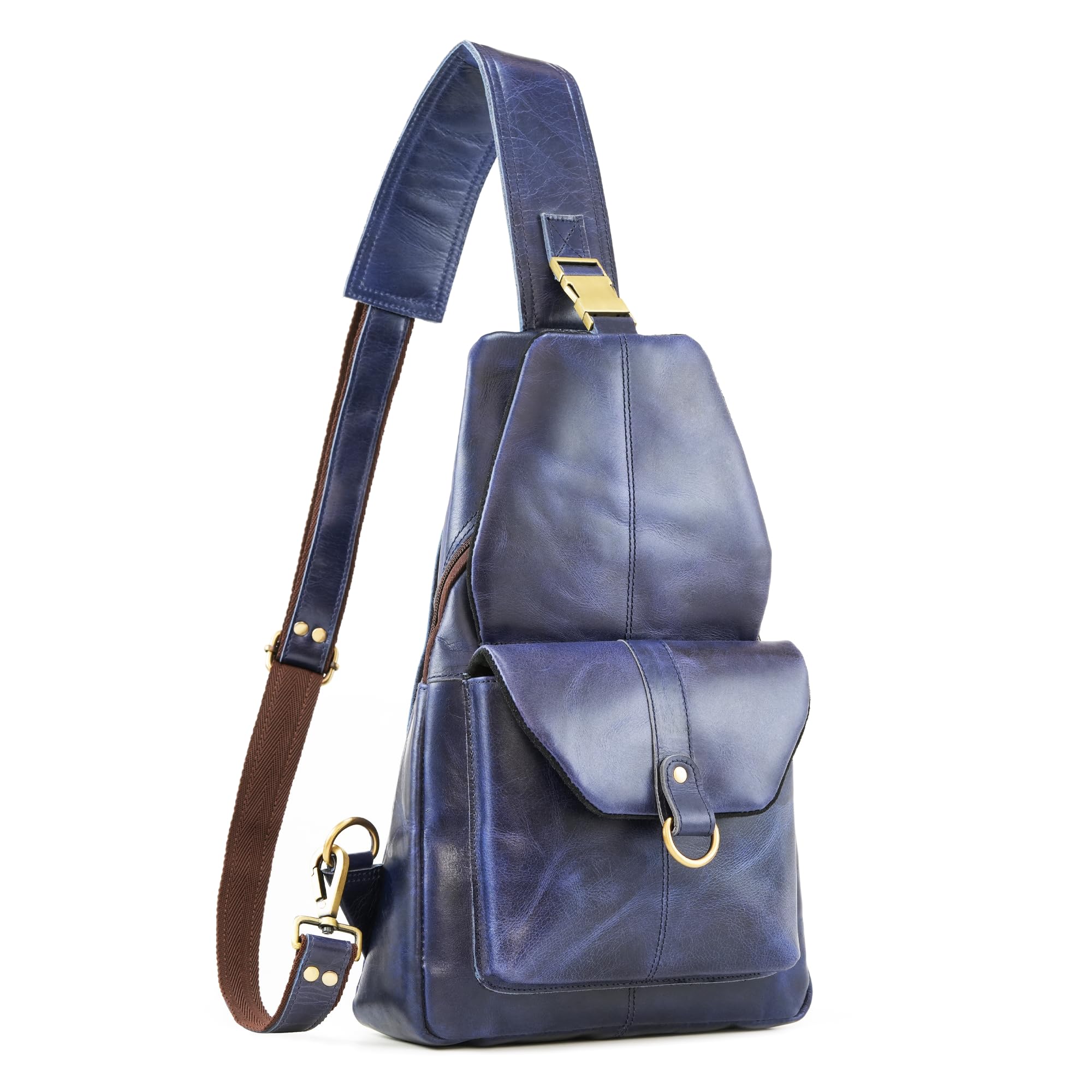 Genuine Leather Crossbody Backpack for Men - Handmade Sling Bag with Adjustable Strap, Perfect for Travel, Hiking & Daily Use (Daypack, Chest Shoulder Purse)