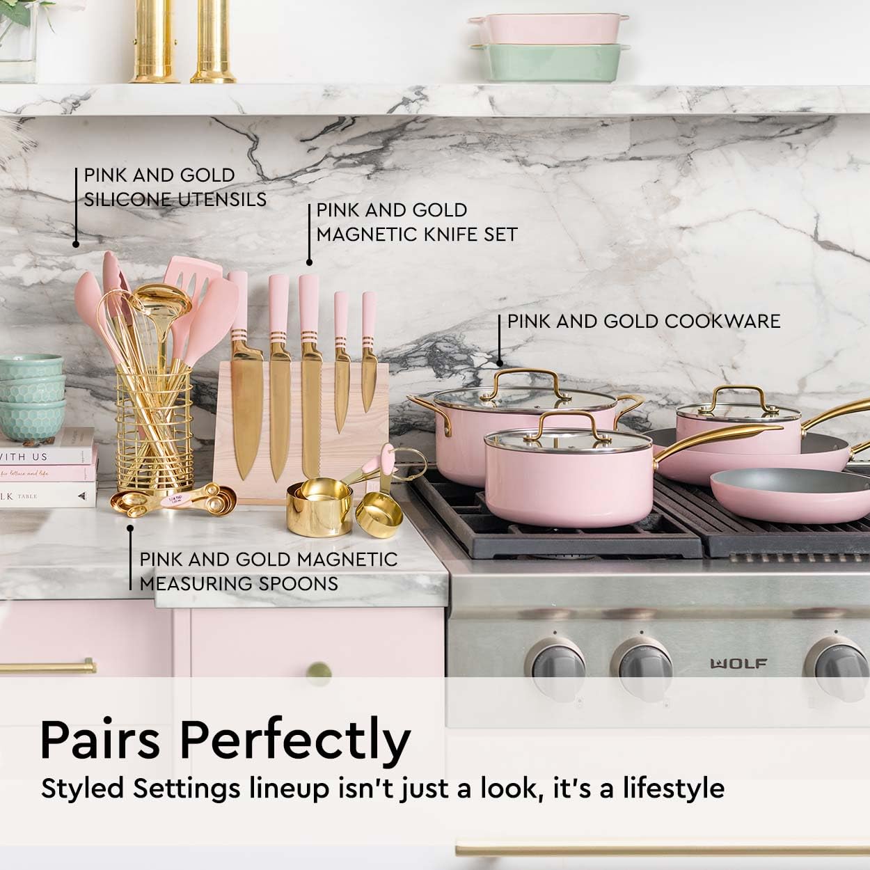 8-Piece Stainless Steel Measuring Cups and Spoons Set in Gold & Pink - Durable Baking Tools with Ergonomic Silicone Handles - Perfect for Cooking, Baking, Cake Decorating & Kitchen Decor Gifts