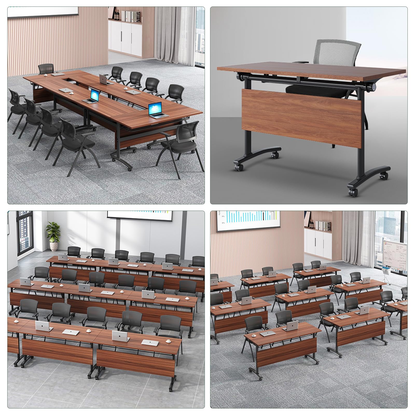 Foldable Flip Top Conference Table with Wheels - 4-Pack 47.2