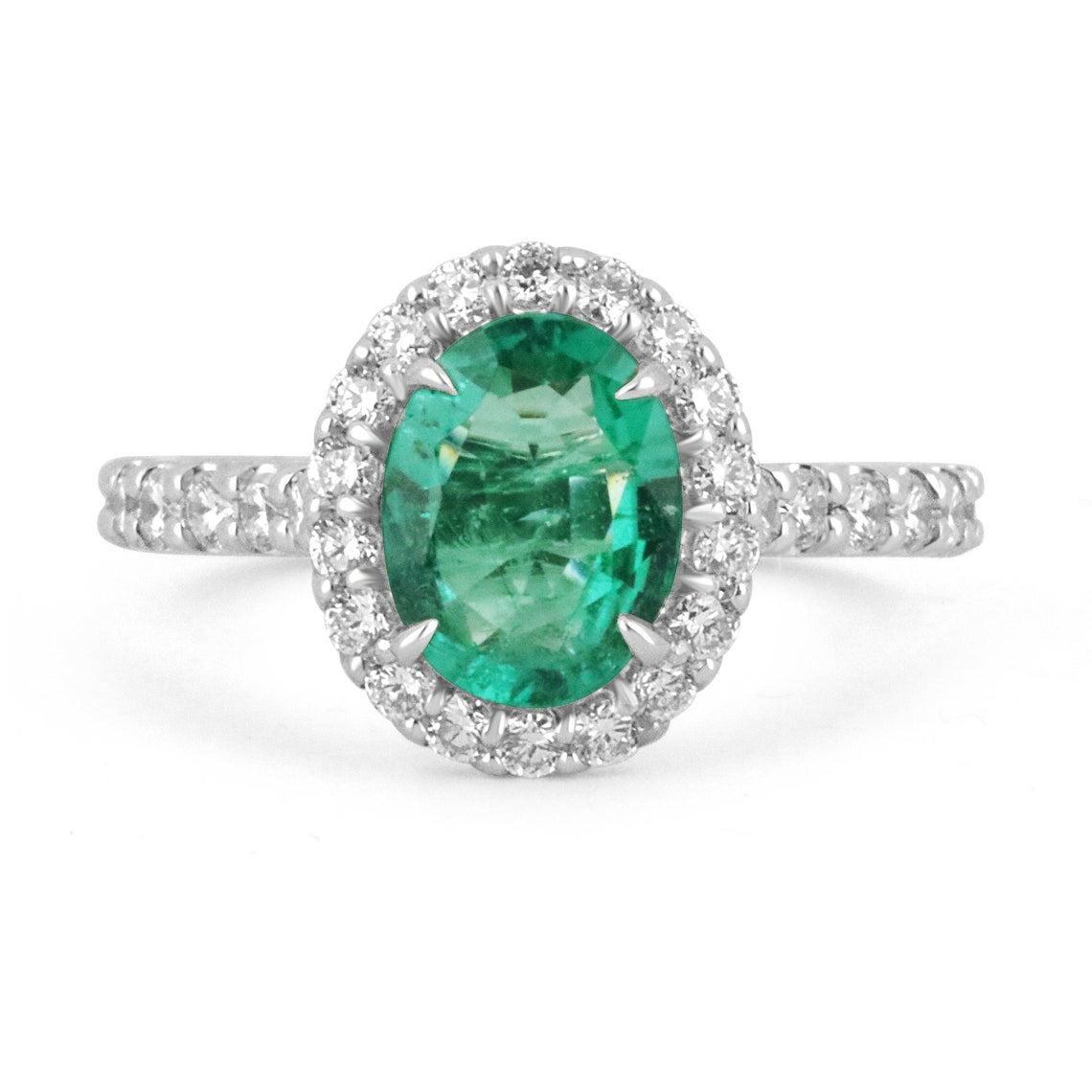 2.20tcw Vivid Electric Green Oval Emerald & Diamond Halo Engagement Ring 14K Gold - Perfect for Proposals, Anniversaries & Special Occasions