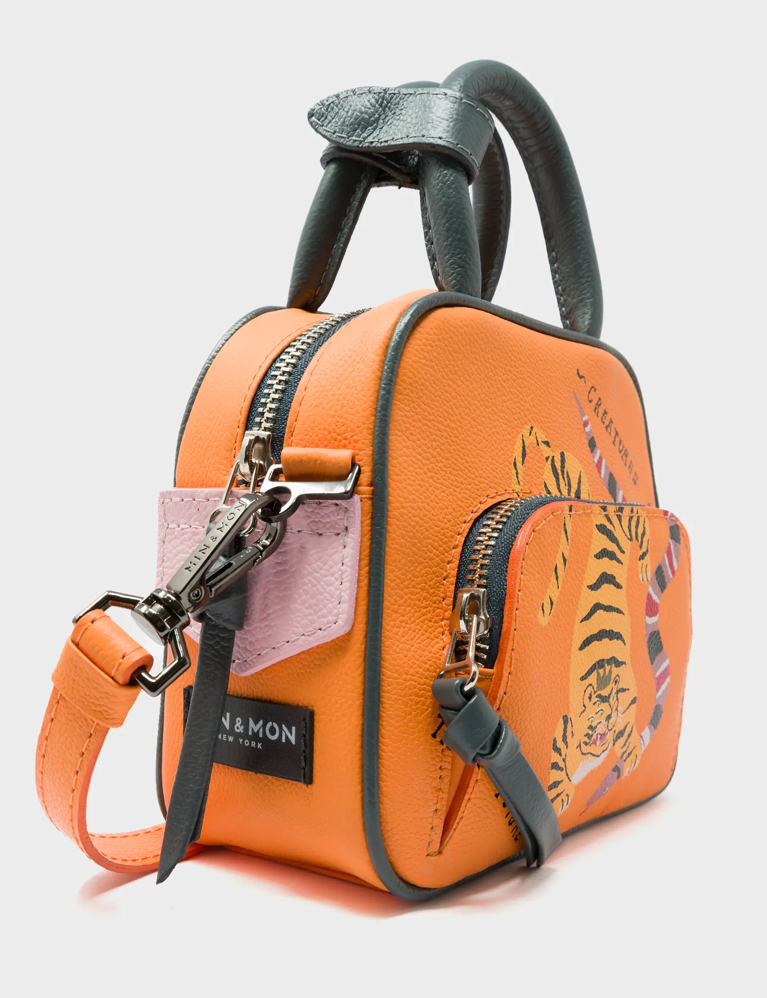 Marino Mini Crossbody Bag - Blazing Orange Genuine Leather with Creatures of the Future Design - Perfect for Everyday Use, Travel & Fashion Accessories