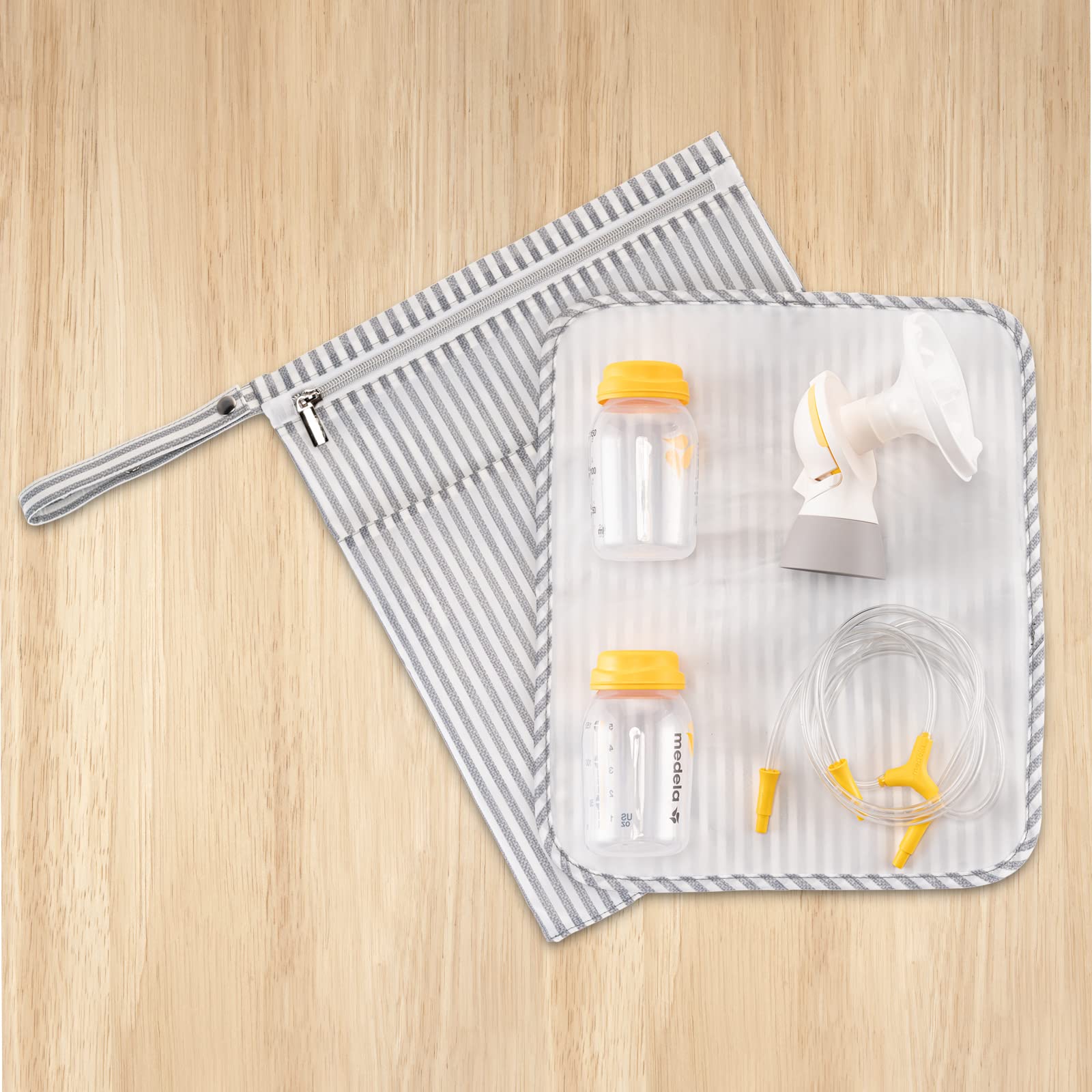 Waterproof Wet Dry Bag for Breast Pump Parts Storage - Portable Pump Accessories Organizer with Place Mat & Straps - Ideal for Working Moms Pumping at Office, Travel or On-the-Go