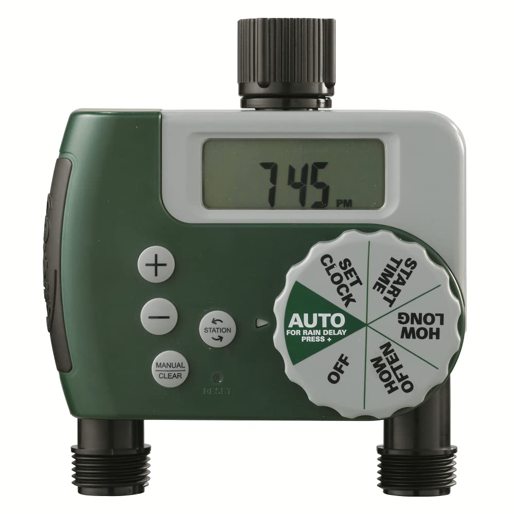 Automatic Digital Garden Irrigation Timer - Eco Series 2 Port Watering System Controller for Lawn, Flower Beds & Vegetable Gardens | Outdoor Use