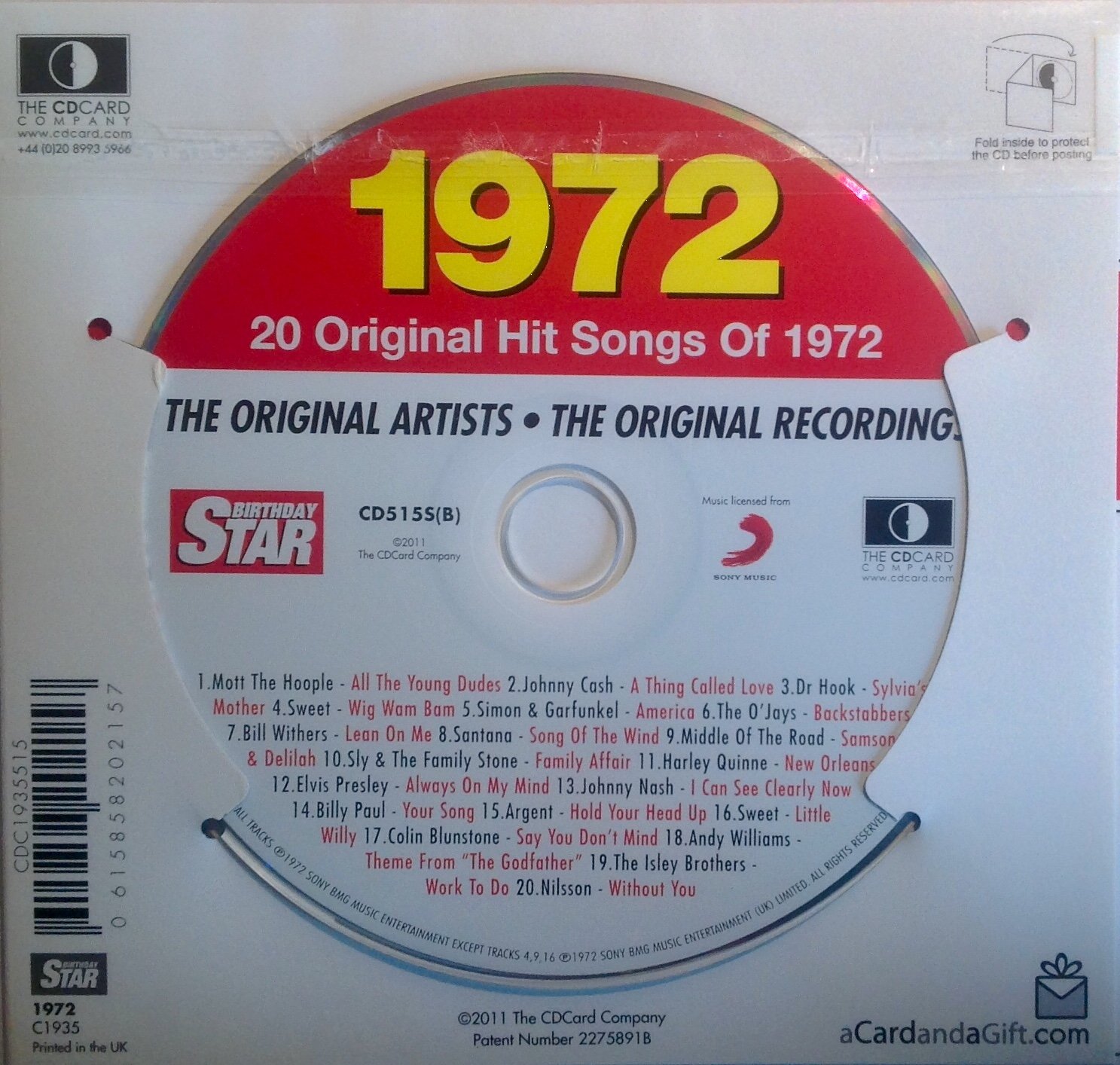 1972 Birthday Gift - Nostalgic 1972 Chart Hits CD & Vintage 1972 Greetings Card Set - Perfect 50th Birthday Present for Music Lovers & Retro Enthusiasts