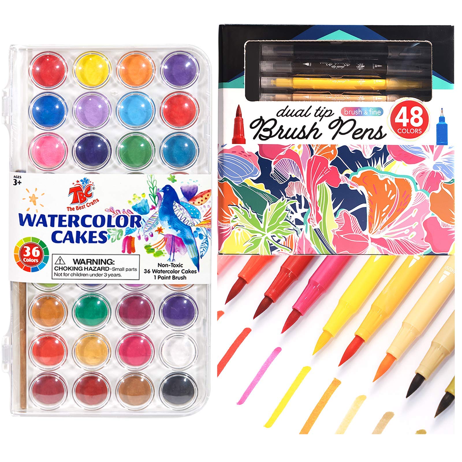 TBC The Best Crafts 36 Colors Watercolor Paint Set with 48 Colors Brush Pens - Professional Painting Supplies for Kids & Adults - Perfect for Art Classes, DIY Projects, and Creative Gift Giving