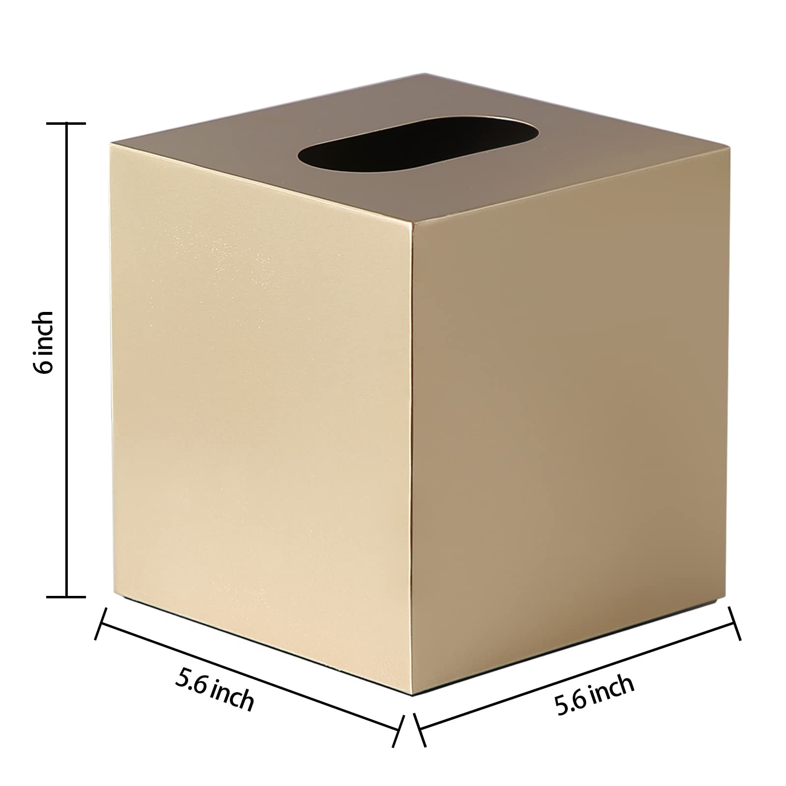 Modern Gold Metal Square Tissue Box Cover - Stylish Facial Tissue Holder for Bathroom Vanity, Bedroom Dresser, Nightstand, Office Desk | Home & Office Decor Accessory
