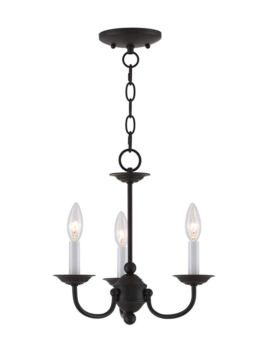 Livex Lighting 4153-04 3-Light Black Mini Chandelier for Dining Room & Bedroom - 14 Inch Height x 14 Inch Width Modern Ceiling Fixture with Clear Glass Shades - Perfect for Small Spaces, Apartments and Farmhouse Decor