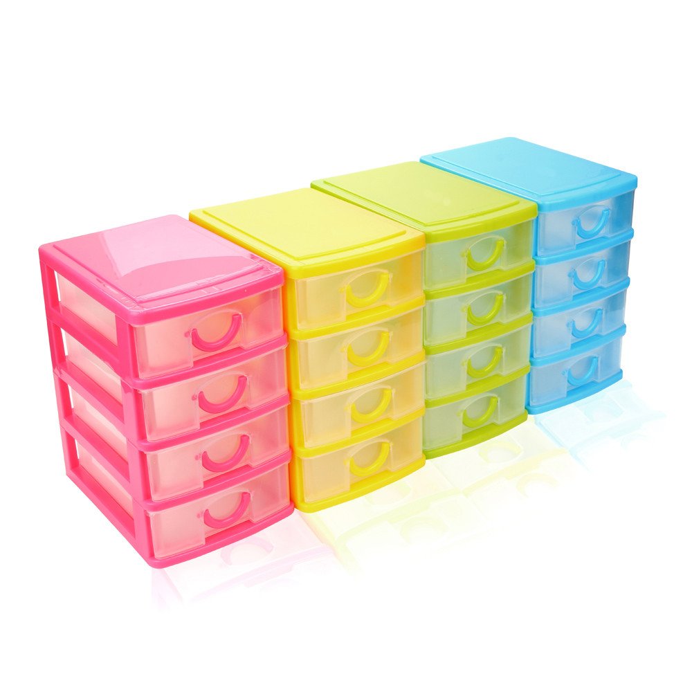 Mini Desktop Drawer Organizer - 4-Layer Plastic Storage Box for Cosmetics & Office Supplies | Removable Multi-Purpose Drawer Case (Yellow) | Perfect for Makeup, Stationery & Small Item Organization