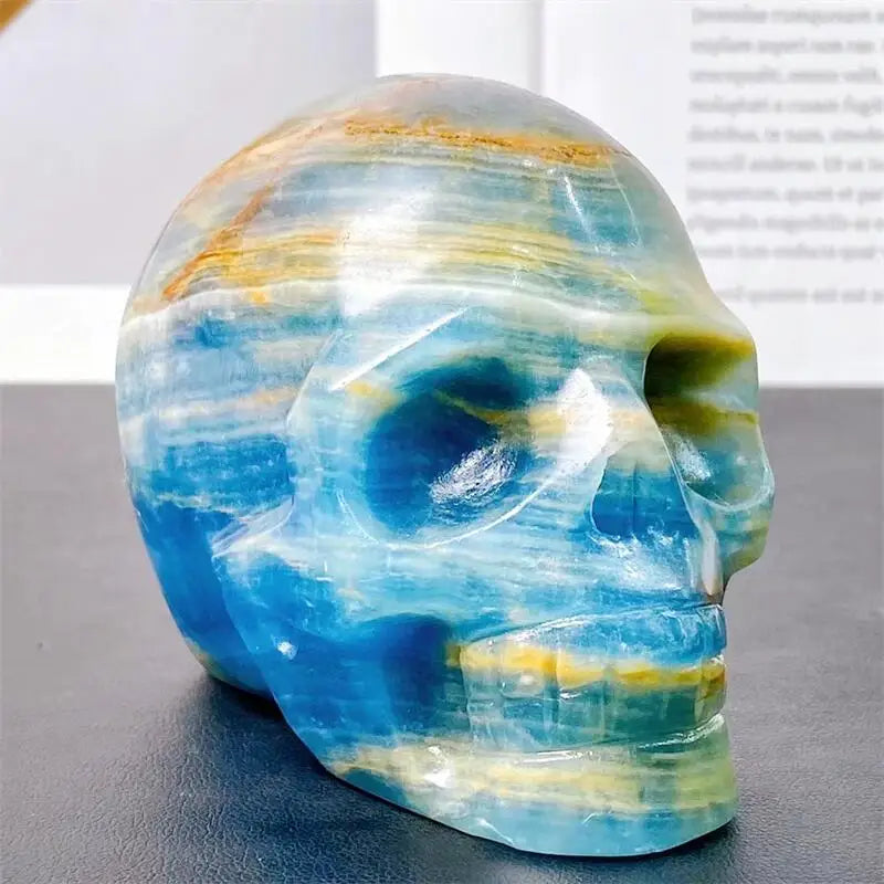Natural Blue Onyx Skull Crystal Carving - 7.5cm Healing Energy Stone for Meditation, Reiki & Spiritual Decor - Unique Halloween Gift & Gothic Home Decoration (1 Piece) - Perfect for Altars, Yoga Spaces & Witchcraft Supplies