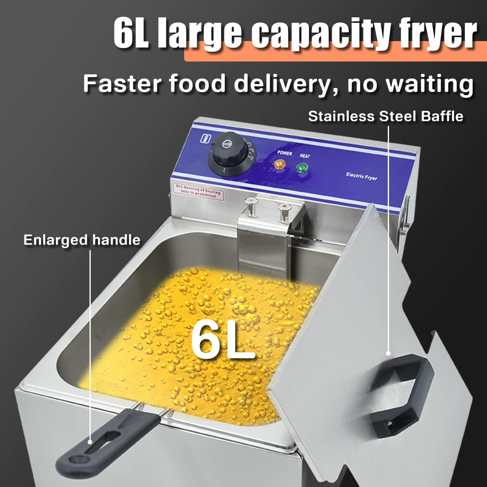 Commercial Electric Deep Fryer with Temperature Control - Stainless Steel Countertop Single Tank for French Fries, Chicken Wings - Perfect for Home Kitchen & Restaurant Use