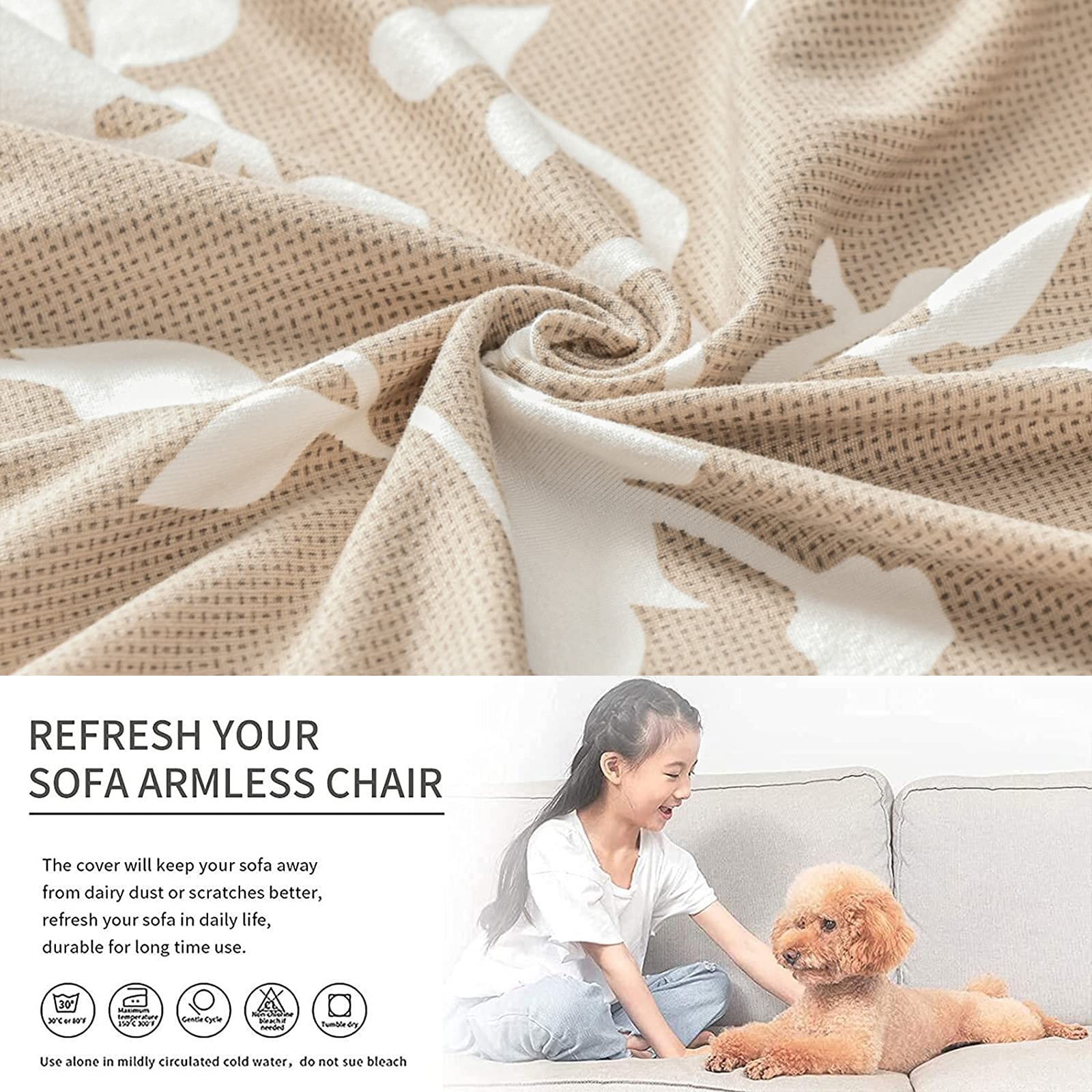 Eco-Ancheng Washable Removable Armless Chair Slipcover - Printed Accent Furniture Protector for Living Room, Dining Room, Hotel (Perfect for Home Decor, Guest Seating & Commercial Spaces)