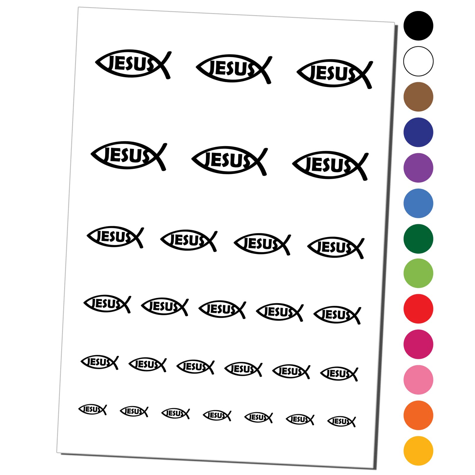 Jesus Ichthys Fish Christian Temporary Tattoos - Waterproof Fake Body Art Set (Black, 1 Sheet) | Religious Symbol for Faithful, Baptism, Church Events & Youth Group Activities