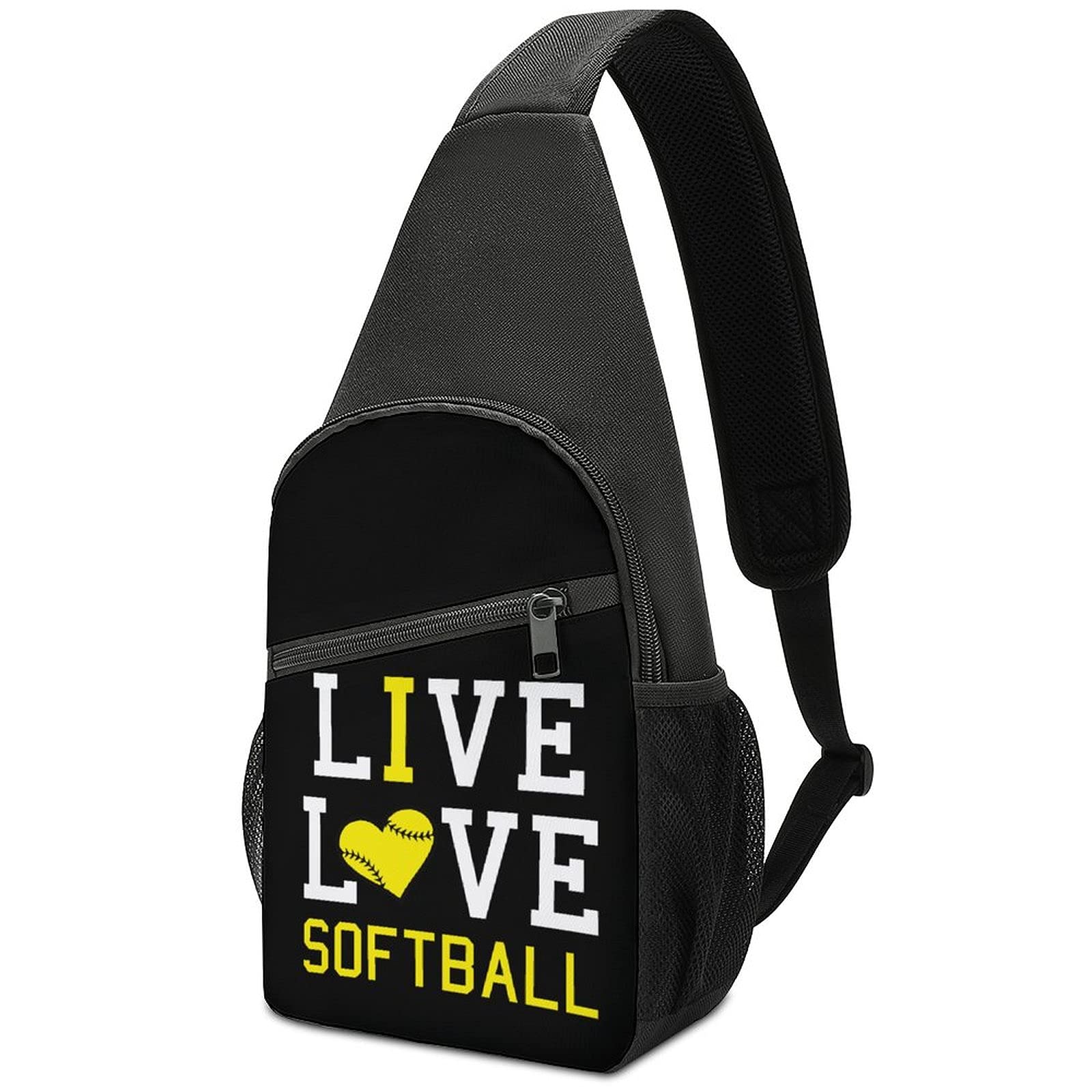Live Love Softball Sling Bag - Crossbody Backpack Shoulder Chest Daypack for Women & Men - Perfect for Travel, Hiking, Sports & Outdoor Activities