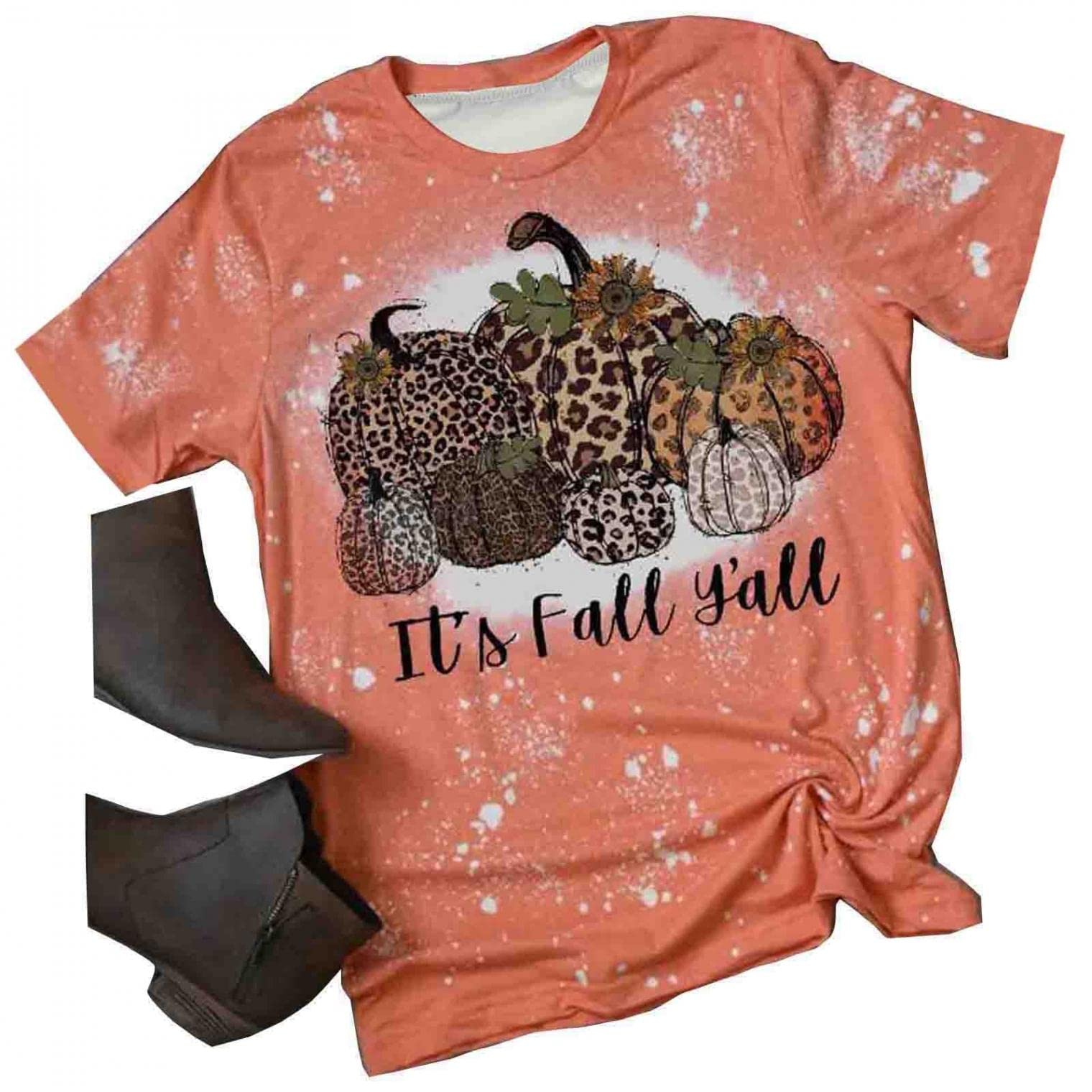 Women's Fall Graphic Tee - Cute 'It's Fall Y'all' Printed T-Shirt | Casual Loose Crewneck Bleach Shirt for Autumn | Perfect for Pumpkin Picking, Coffee Dates & Cozy Outfits