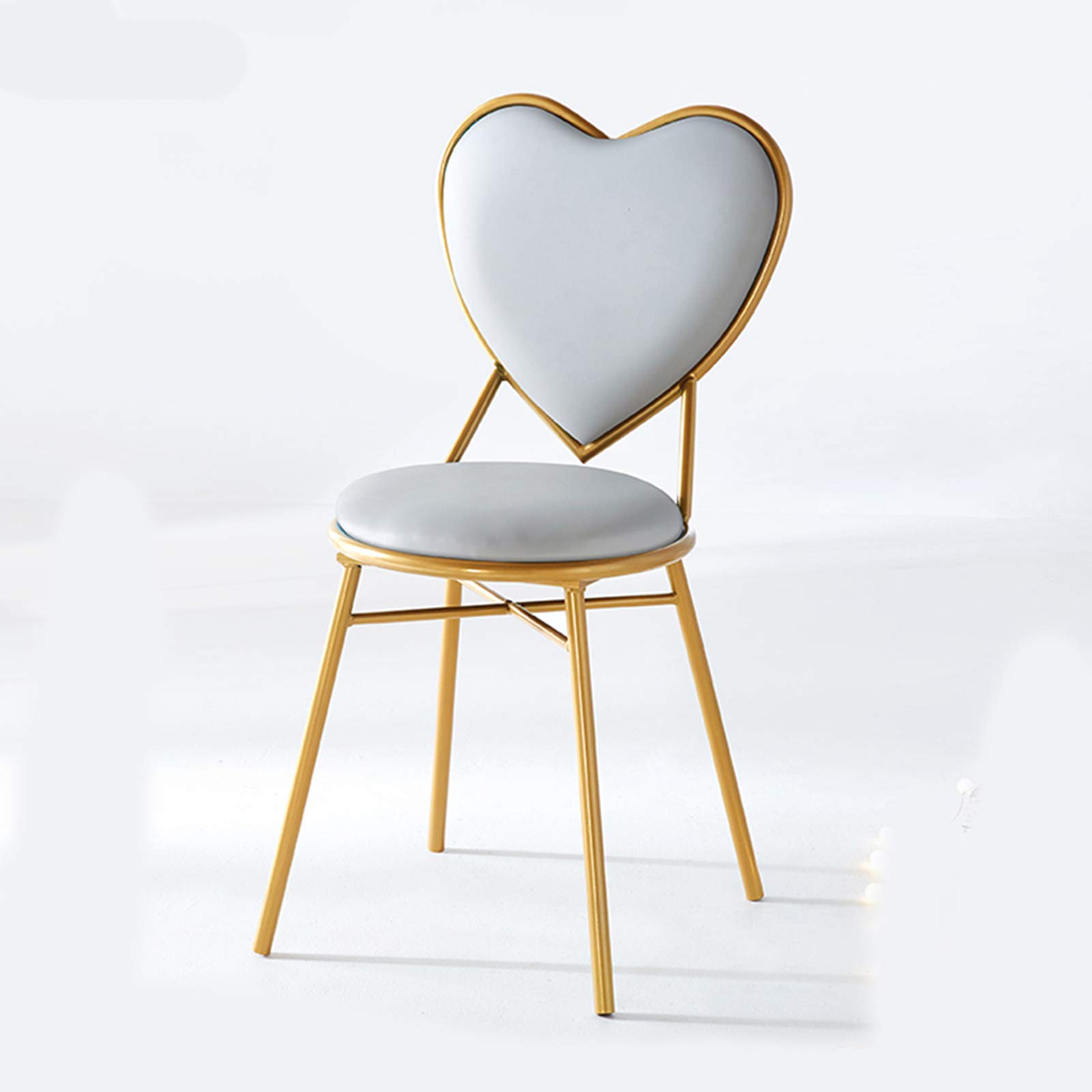 Heart-Shaped Makeup Stool - PU Leather Vanity Chair with Golden Metal Legs for Bedroom & Dressing Table | Gray Upholstered Seat for Girls Room Decor & Home Furniture