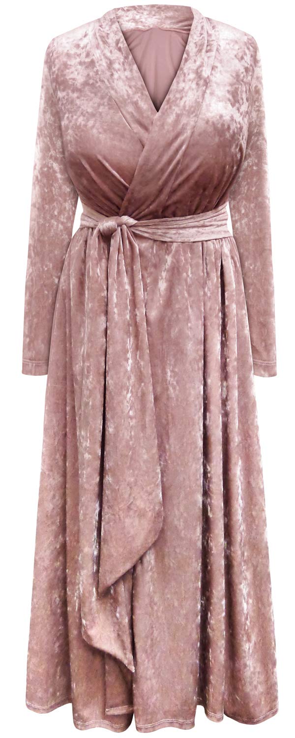 Plus Size Soft Ice Velvet 1940s Vintage Dressing Gown Robe with Attached Belt - 6X Rose - Elegant Loungewear for Women, Perfect for Relaxing at Home, Spa Days & Bridal Preparation
