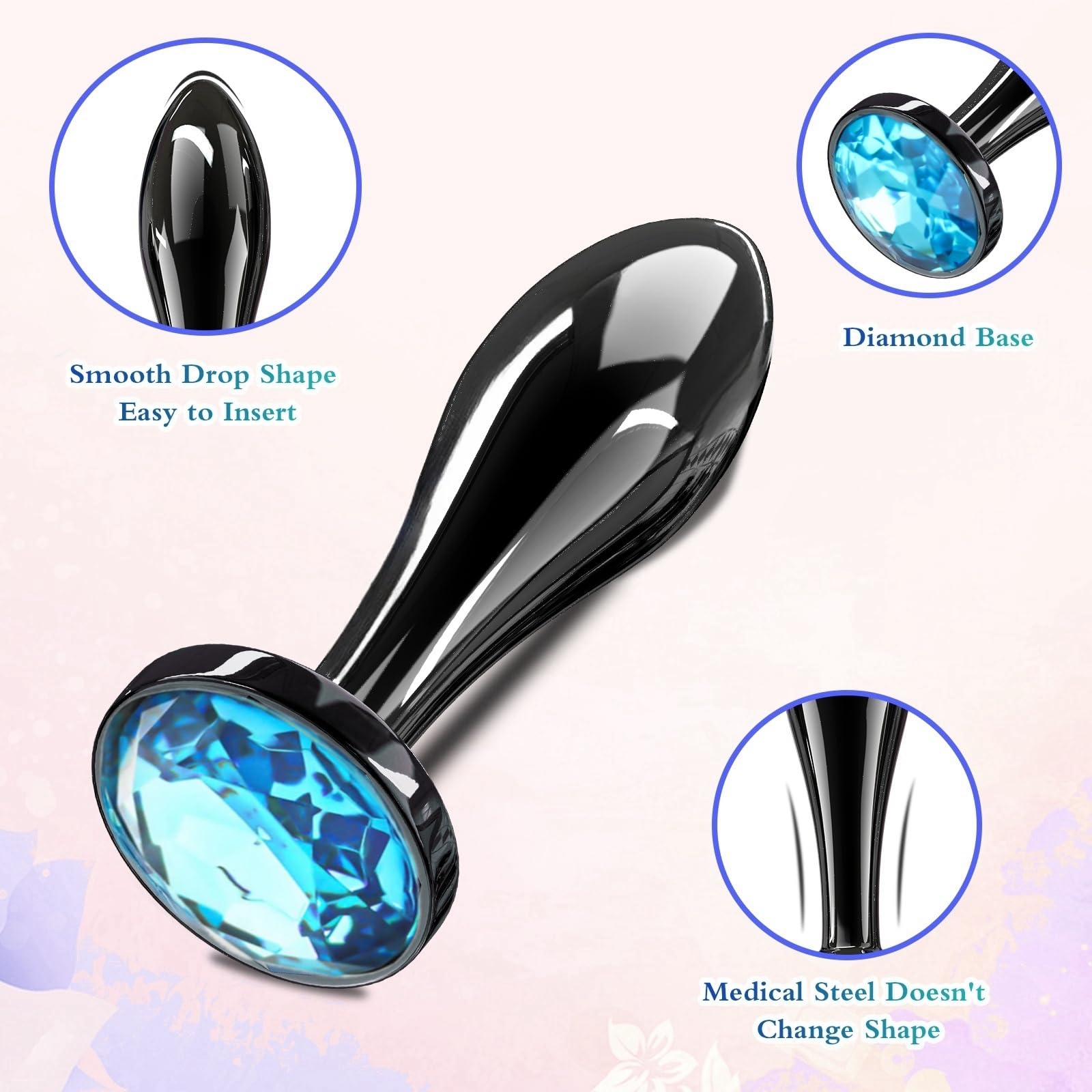 Small Jewel Anal Plug for Beginners - Stainless Steel Butt Plug for G-Spot Stimulation, Unisex Adult Sex Toy for Women & Men (Small, Blue) | Perfect for Couples Play & Solo Exploration