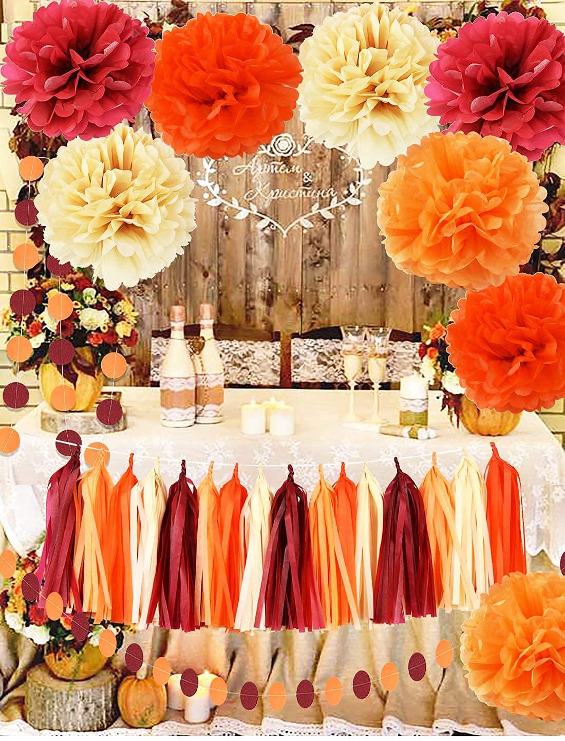 Burgundy & Orange Fall Party Decorations - Thanksgiving, Birthday & Bridal Shower Supplies | Elegant Autumn Wedding & Seasonal Home Decor for Festive Gatherings