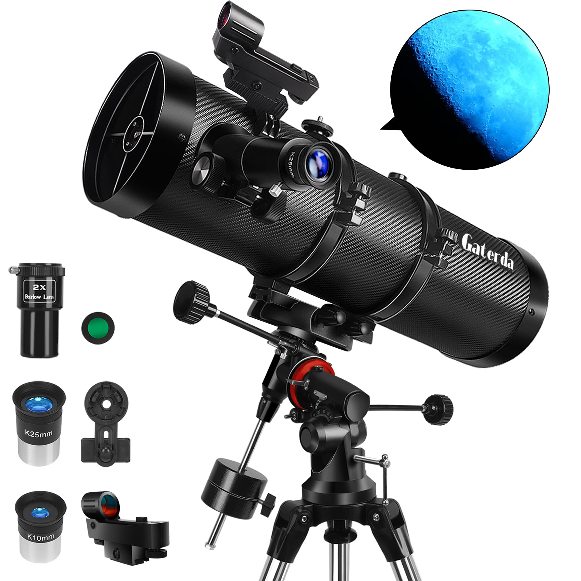 150EQ Reflector Telescope for Adults & Beginners - Professional German Equatorial Astronomy Telescope with Eyepiece Set, Stainless Steel Tripod, Moon Filter & Phone Adapter - Perfect for Stargazing, Lunar Observation & Astrophotography