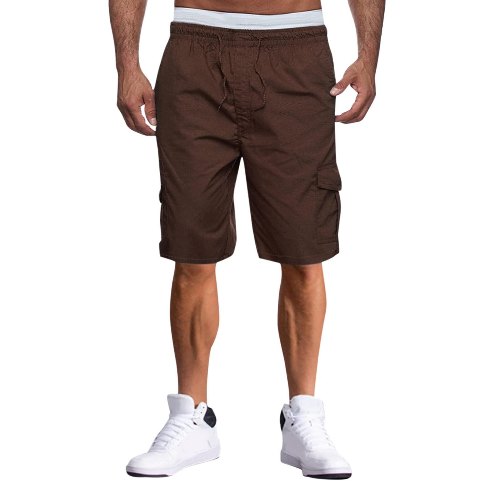 QWENTMTNTY Men's Summer Cargo Shorts - Solid Color Drawstring Waist Cropped Pants with Pockets | Casual Streetwear, Outdoor Activities & Gym Workout