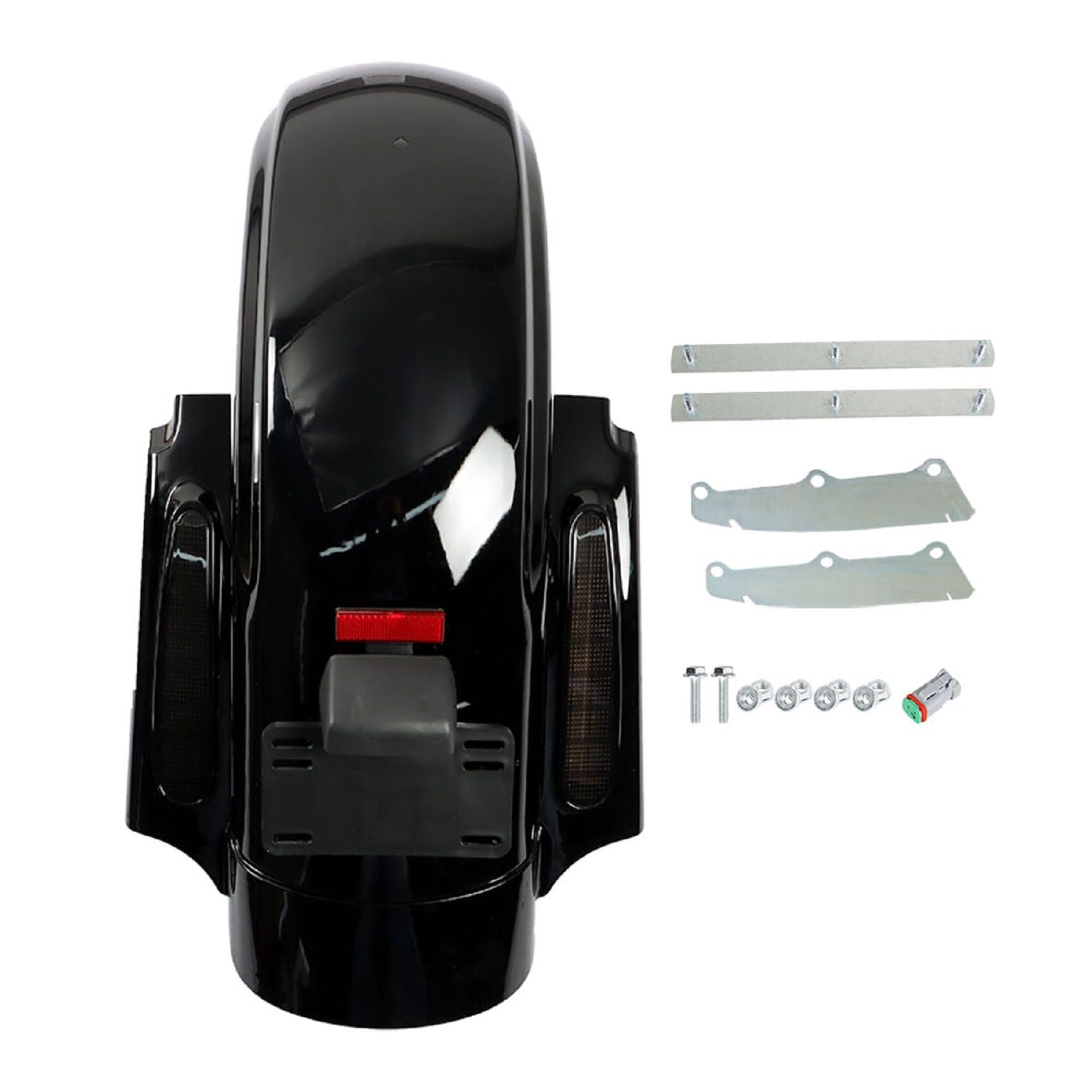 Black Motorcycle Rear Mudguard System with Lights - CVO Style Replacement for Harley Touring Electra Glide, Road Glide, Road King & Street Glide (2009-2013) | Fender Tail Light Assembly for Enhanced Visibility & Style