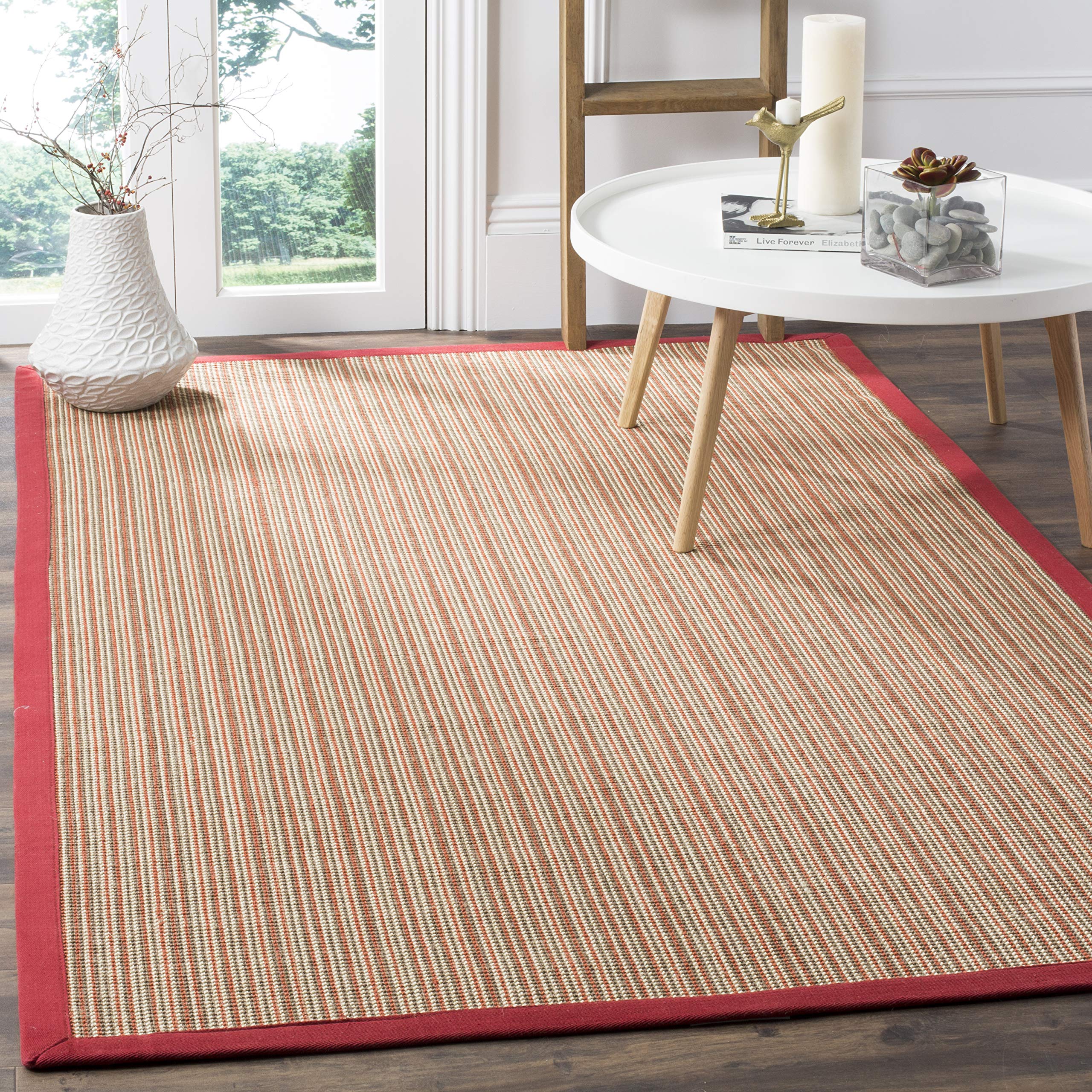 SAFAVIEH Natural Fiber Collection 6' x 9' Rust & Rust Border Stripe Sisal Area Rug - Easy Care, Durable for High Traffic Areas - Perfect for Living Room, Bedroom, Dining Room & Office (NF442B)