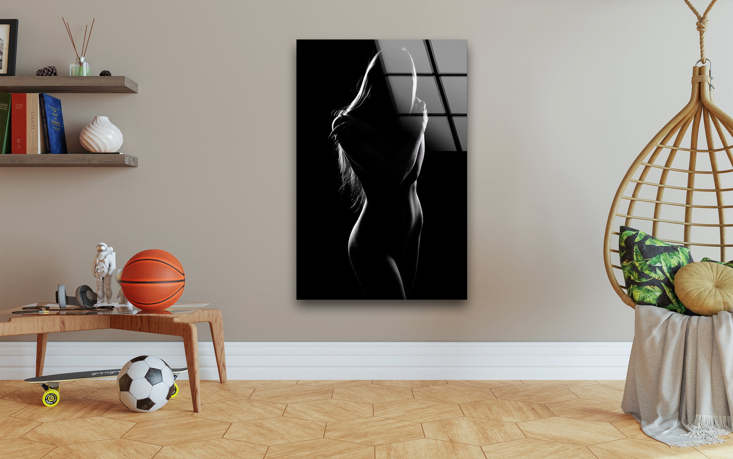 Elegant Black and White Erotic Glass Wall Art for Women - Sensual Home Decor for Bedroom, Living Room & Boudoir