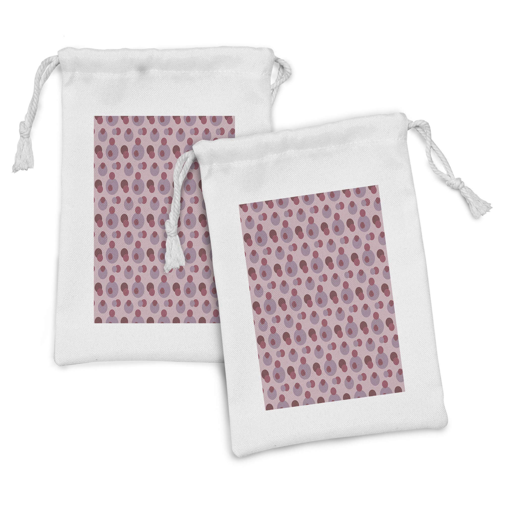 Ambesonne Pastel Fabric Pouch Set of 2 - Rose Silhouette & Circle Pattern Drawstring Bags (9