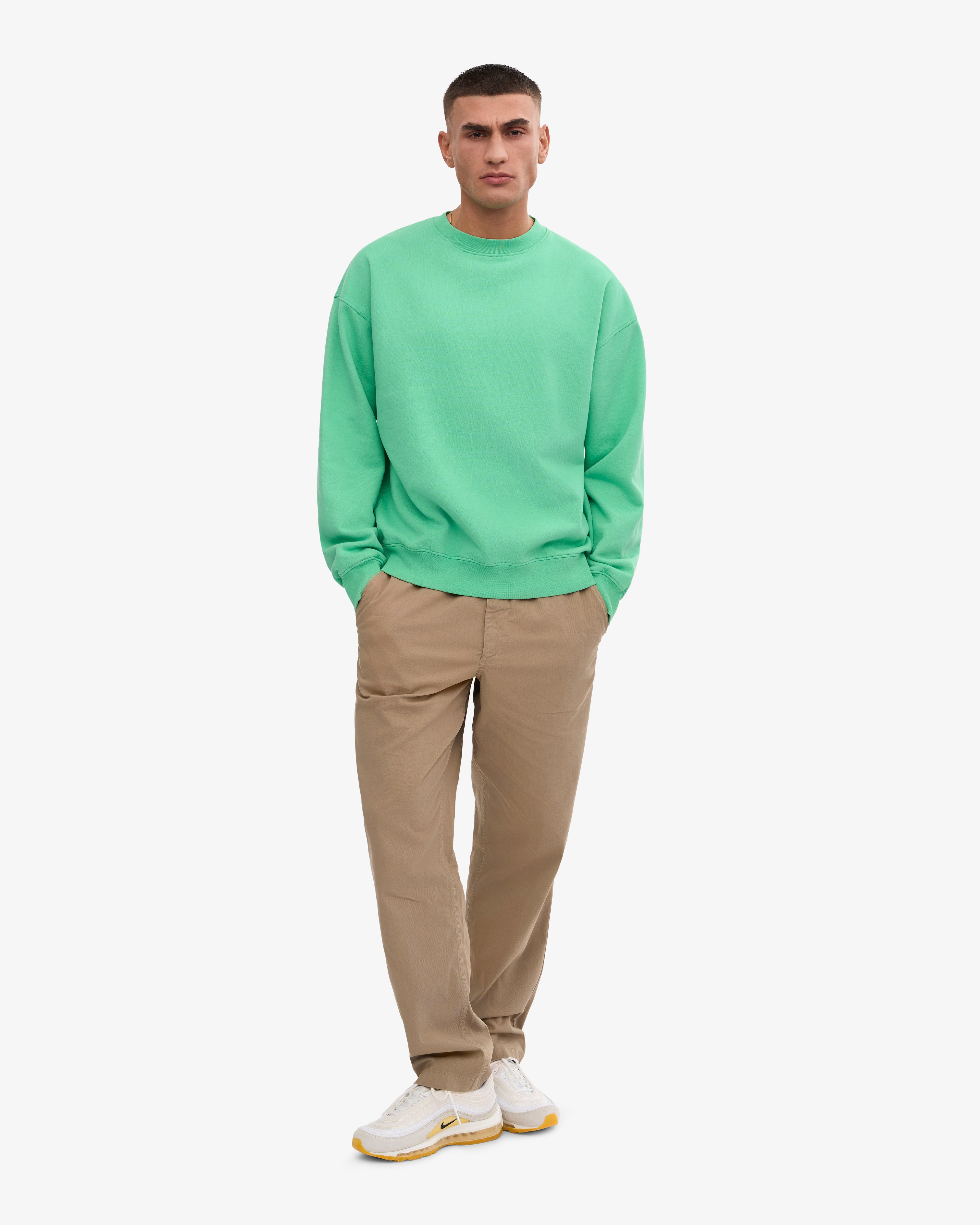 Organic Oversized Crewneck Sweatshirt for Women - Soft Spring Green Pullover - Casual Loungewear & Streetwear Fashion