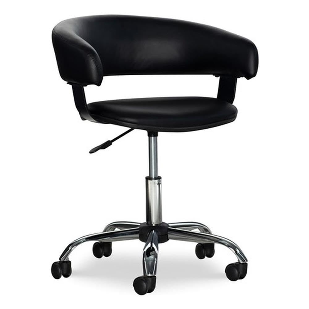 UrbanPro Black & Chrome Faux Leather Office Chair with Gas Lift & Wheels - Ergonomic Desk Chair for Home & Office Workspace