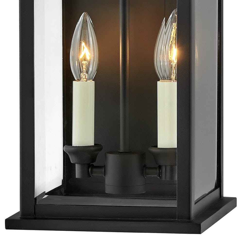 Hinkley Weymouth Medium Wall Mount Outdoor Lantern - Estate Series, 2-Light Black Aluminum Sconce with Clear Beveled Glass & Candle Sleeves - Perfect for Porch, Patio, Garden, and Entryway Lighting