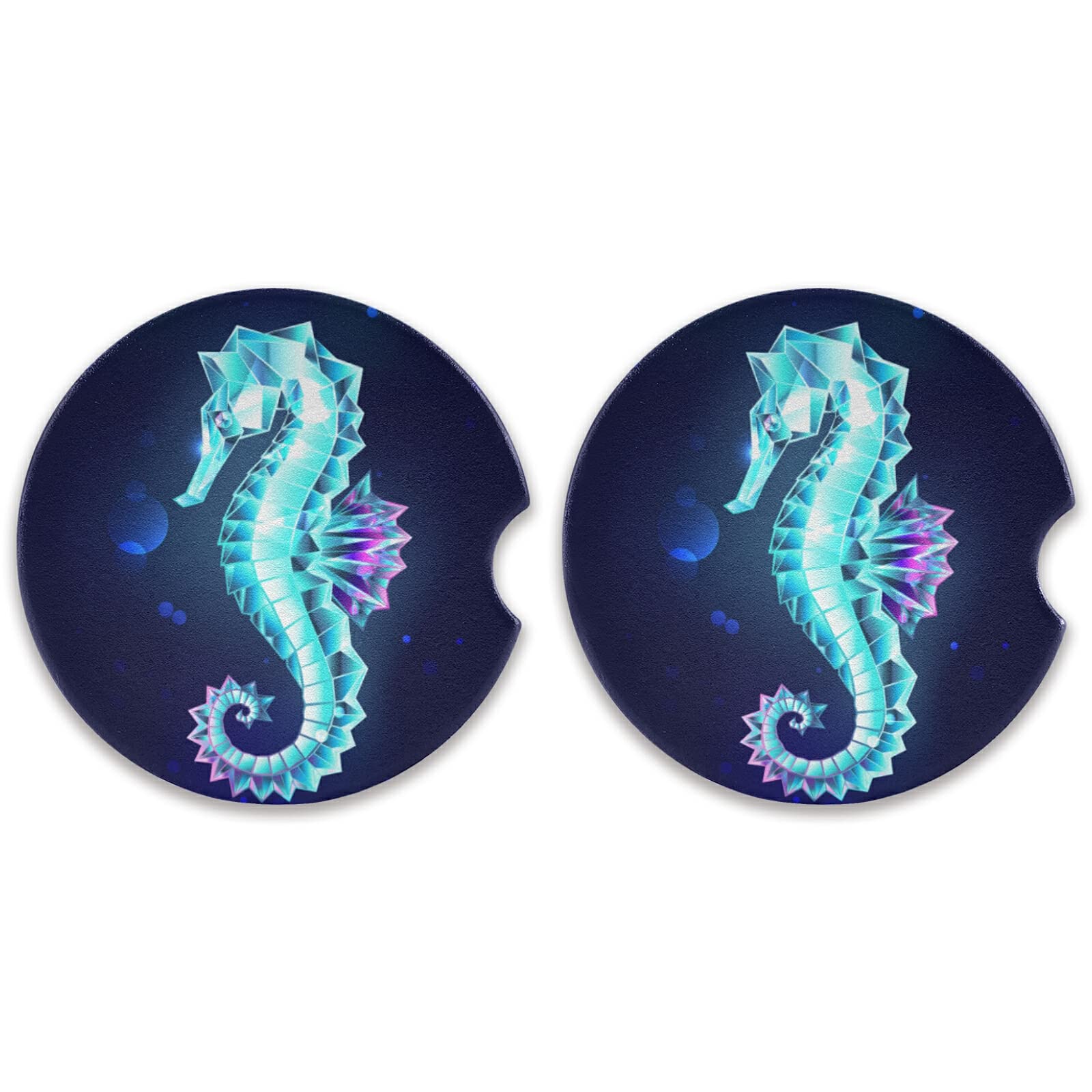 Xigua Crystal Seahorse Car Coasters 2 Pack - Absorbent Ceramic Stone Cup Holders with Fingertip Grip for Secure Placement - Perfect for Cars, Trucks, and SUVs