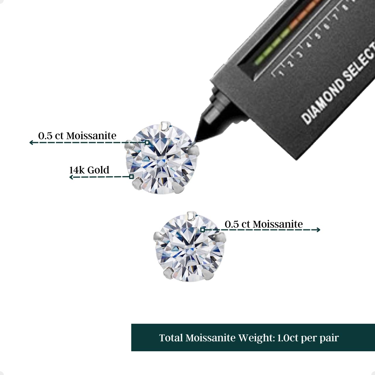 14K Yellow Gold & White Gold Moissanite Diamond Stud Earrings for Women & Men – Hypoallergenic Wedding, Anniversary & Gift Jewelry – Perfect for Everyday Wear, Date Nights & Special Occasions