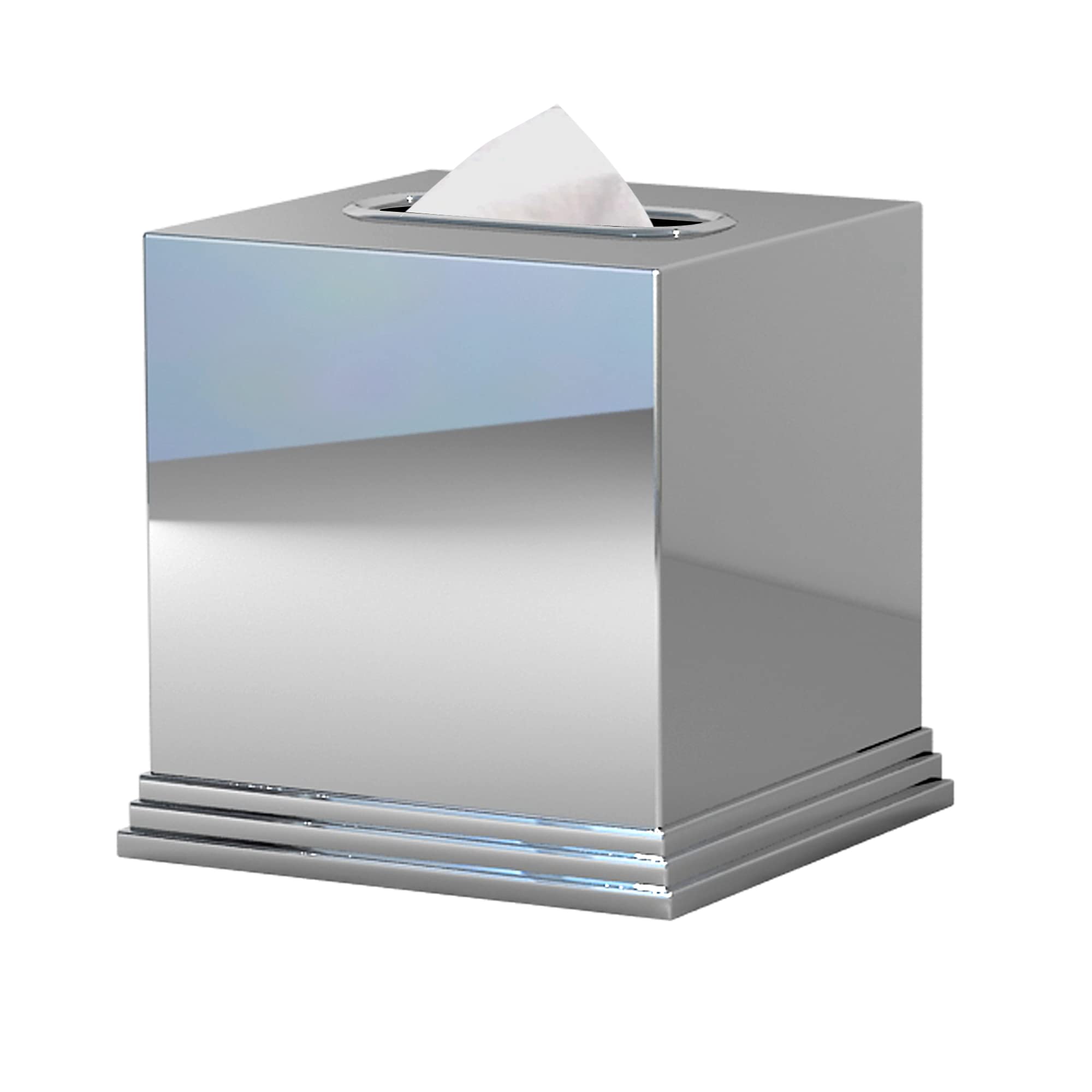 Premium 304 Stainless Steel Square Tissue Box Cover - Elegant Chrome Finish for Bathroom Vanity, Bedroom Dresser, Nightstand & Office Desk | Durable & Stylish Home Decor Accessory | Perfect for Modern Living Rooms, Spas & Hotels
